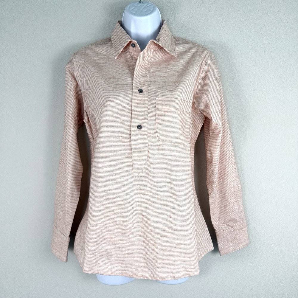 Eight Sand Stripe Popover Womens Small Linen Cotton Preppy Resortwear Minimalist - Picture 1 of 12